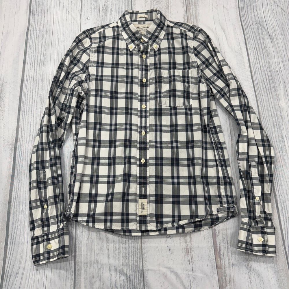 Abercrombie & Fitch‎ Muscle Button Shirt L Black White Plaid Mens